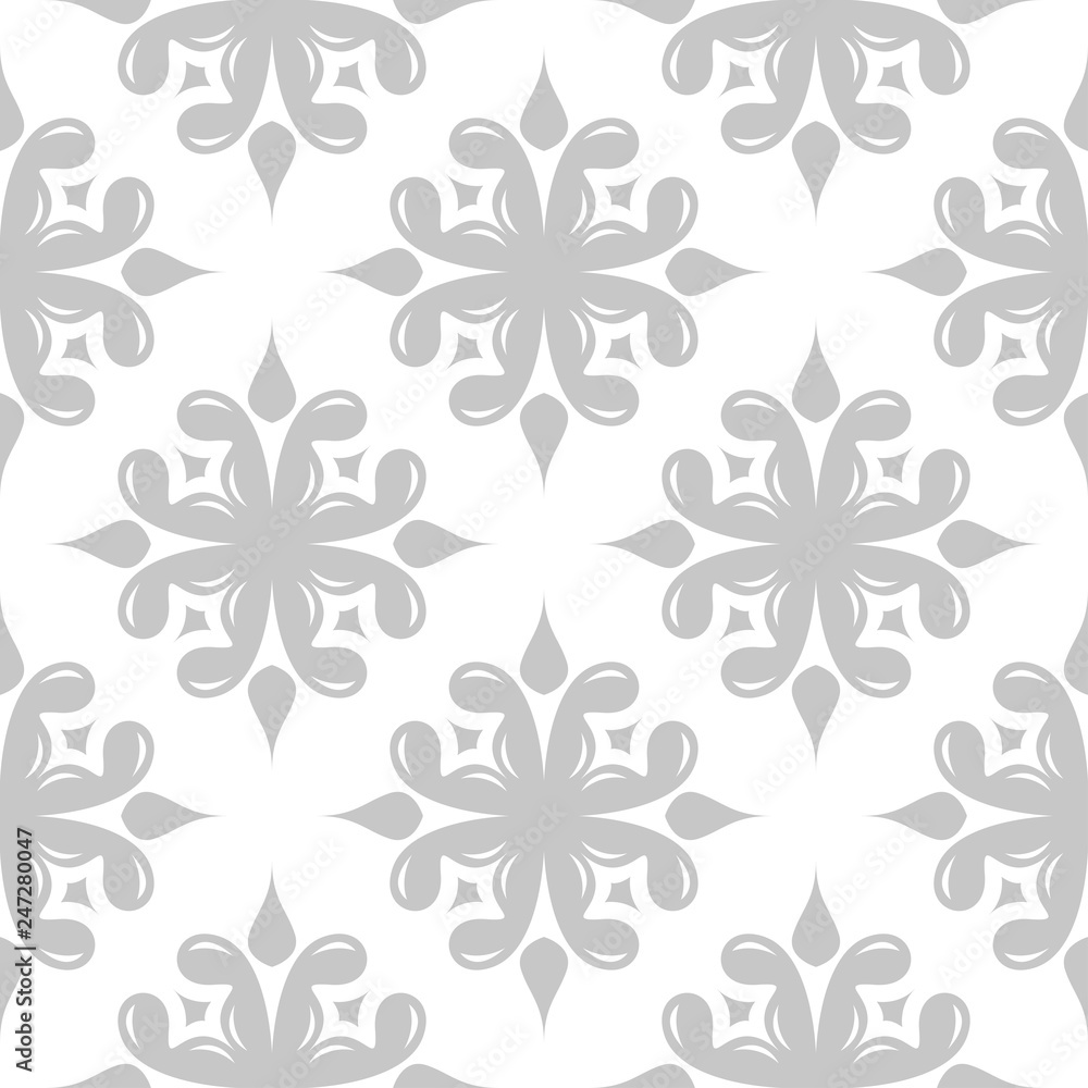 Floral seamless pattern. Gray and white background