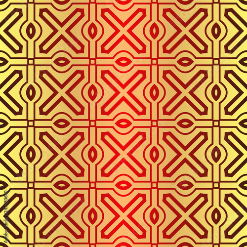 Seamless Geometrical Linear Texture. Original Geometrical Puzzle. Backdrop. Vector Illustration. For Design, Wallpaper, Fashion, Print. Sunrise color