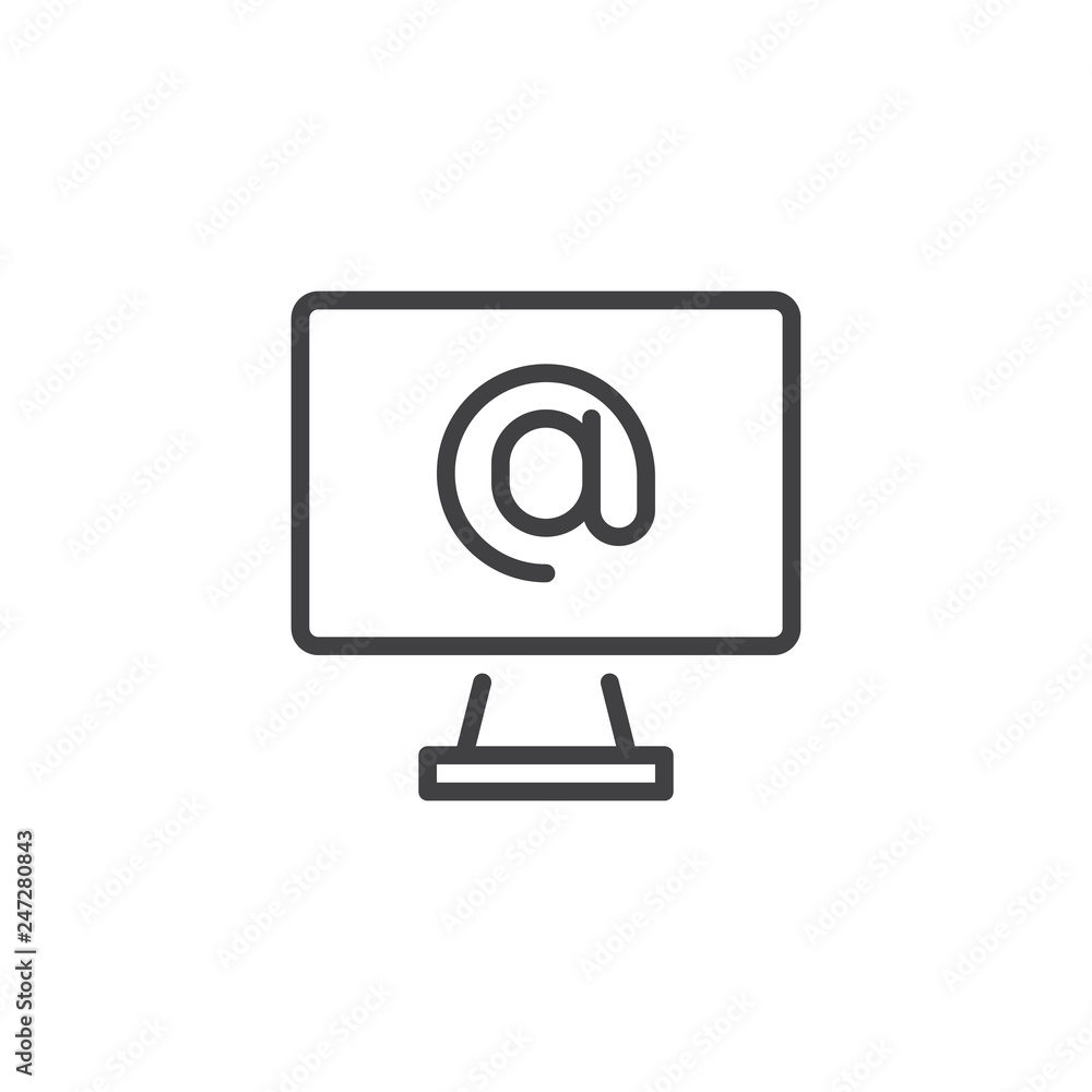 Internet mail monitor line icon. linear style sign for mobile concept and web design. Email desktop computer outline vector icon. Symbol, logo illustration. Pixel perfect vector graphics Internet mail monitor line icon. linear style sign for mobile concept and web design. Email desktop computer outline vector icon. Symbol, logo illustration. Pixel perfect vector graphics