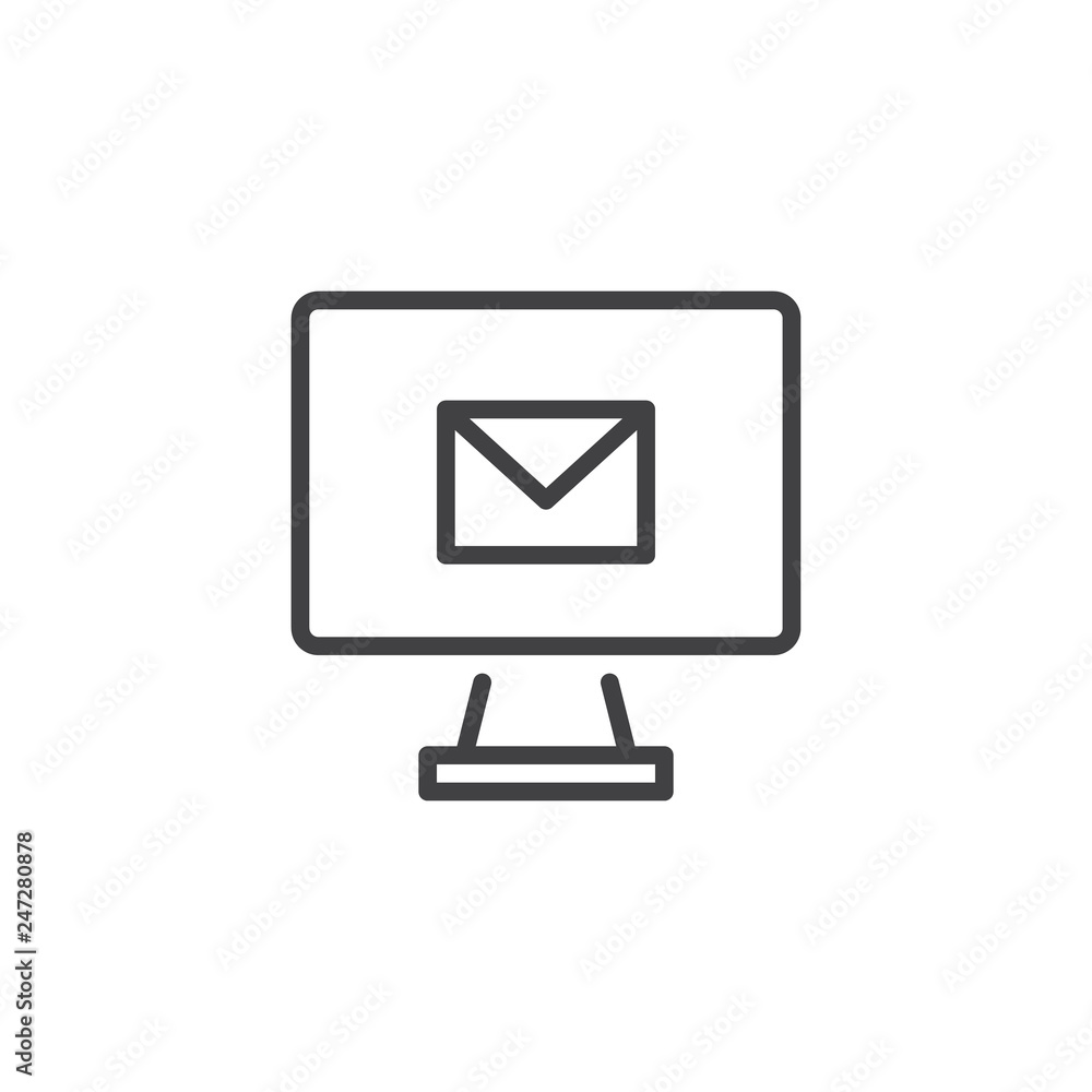 Monitor with email line icon. linear style sign for mobile concept and web design. Desktop computer with envelope outline vector icon. Symbol, logo illustration. Pixel perfect vector graphics Monitor with email line icon. linear style sign for mobile concept and web design. Desktop computer with envelope outline vector icon. Symbol, logo illustration. Pixel perfect vector graphics