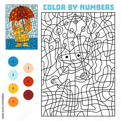 Color by number, Girl and umbrella
