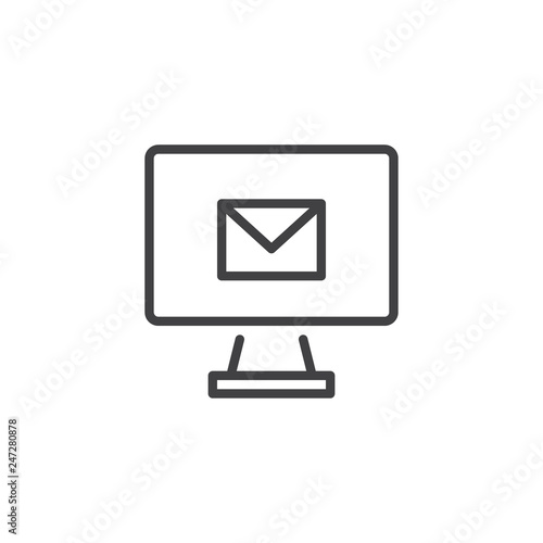 Monitor with email line icon. linear style sign for mobile concept and web design. Desktop computer with envelope outline vector icon. Symbol, logo illustration. Pixel perfect vector graphics