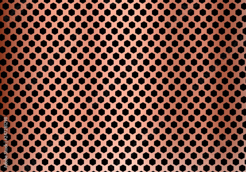 Abstract copper metal background made from hexagon pattern texture. Geometric black and red.