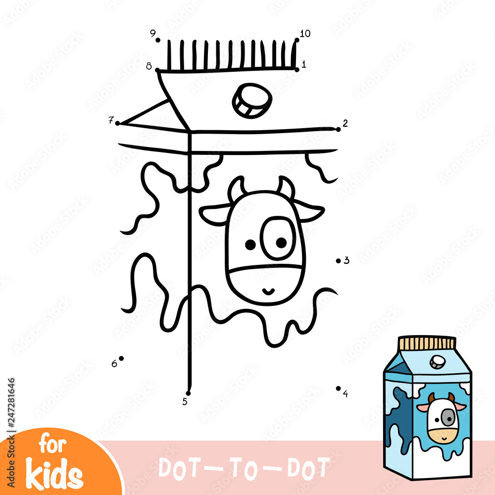 Numbers game, education dot to dot game, Milk box Stock Vector Adobe