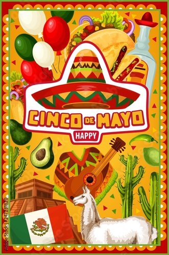 Cinco de Mayo Mexican sombrero and cactus tequila