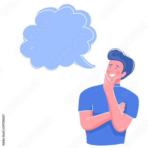 Man have a question. the yong guy thought. A pose of the thinking person.