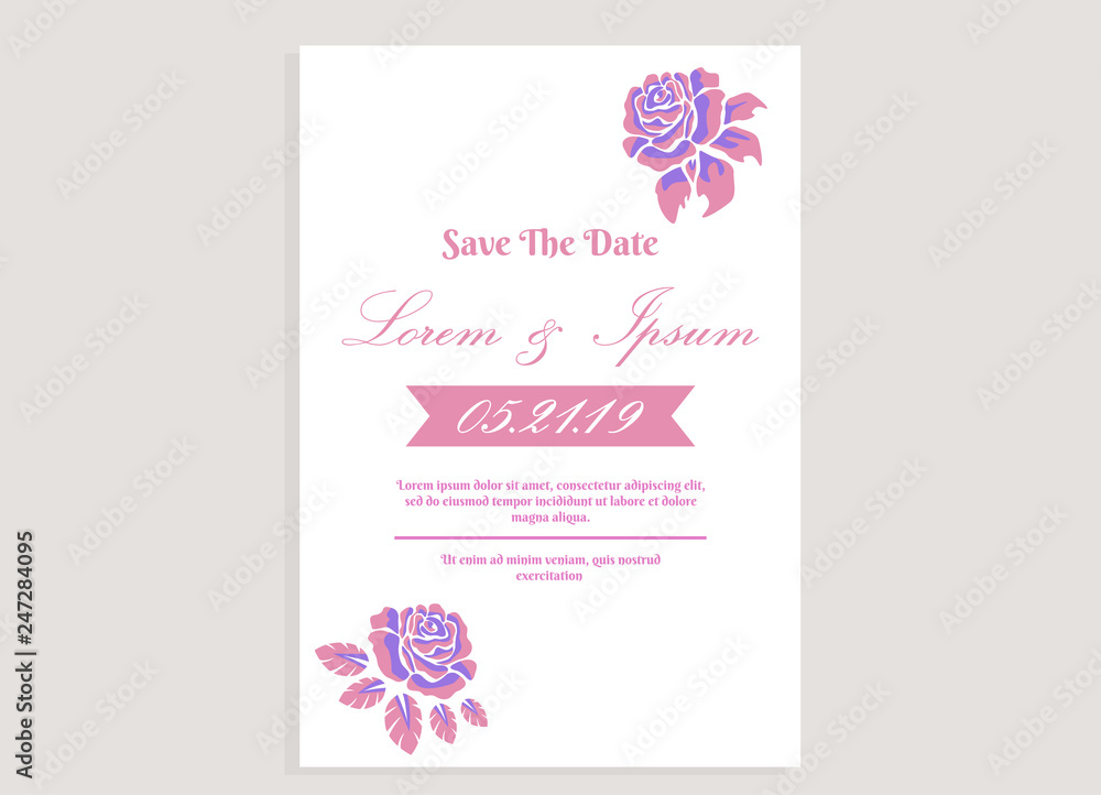 weeding invitation 10, romantic style with rose flower background