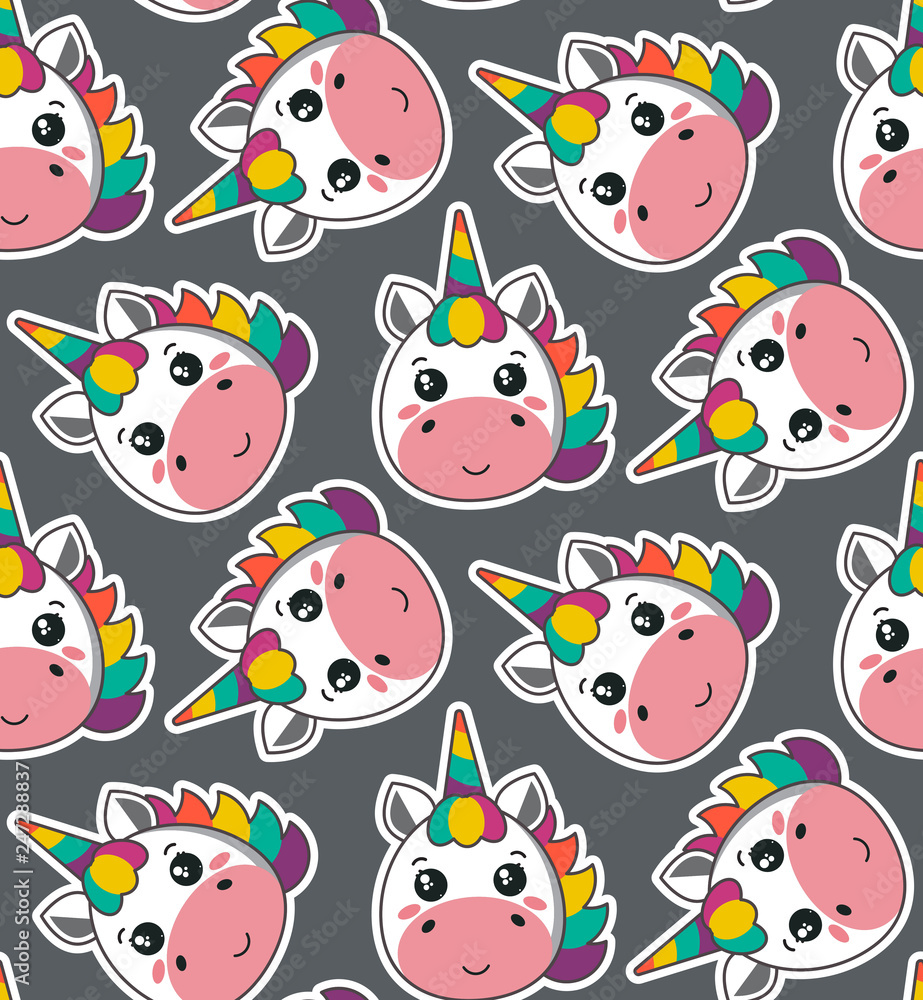 Vector seamless pattern with cute unicorn faces Vector seamless pattern with cute unicorn faces