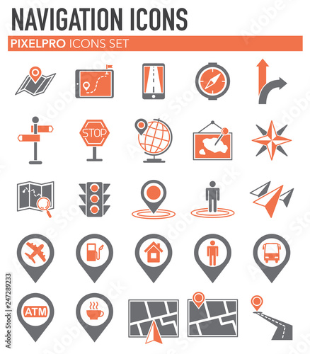 Navigation icon set on white background for graphic and web design, Modern simple vector sign. Internet concept. Trendy symbol for website design web button or mobile app