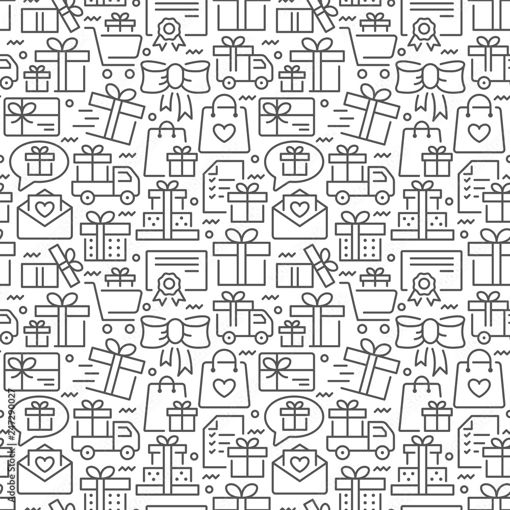 Presents seamless pattern with thin line icons Presents seamless pattern with thin line icons