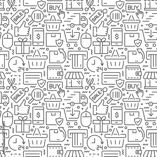 E-commerce seamless pattern with thin line icons