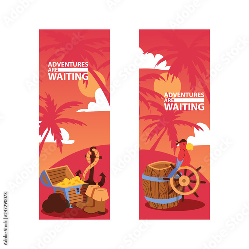 Piratic vector pirating sailboat anchor backdrop pirate parrot chest rum and buccaneer adventure on island illustration background set of piracy signs wallpaper
