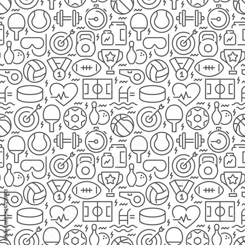 Sport seamless pattern with thin line icons