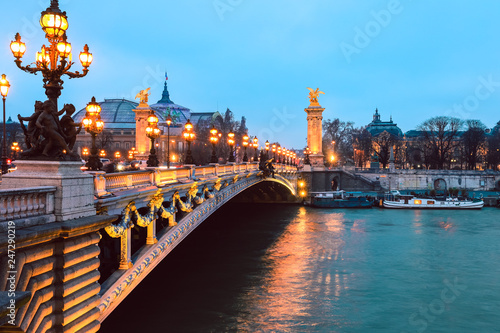 Pont Alexandre III (Alexander the third bridge) over river Seine in Paris © nonglak