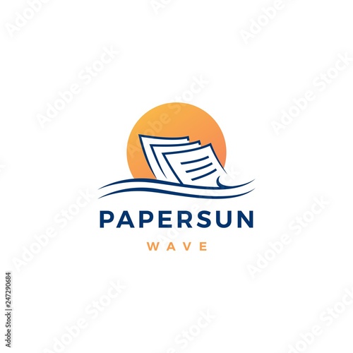 paper sun water wave logo vector icon illustration