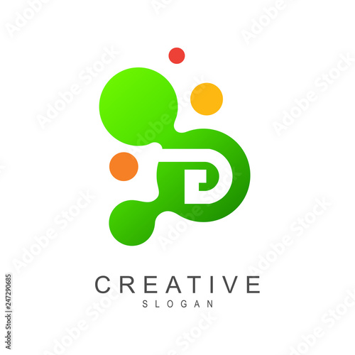 bubble letter d logo, science symbol, brain letter d logo template