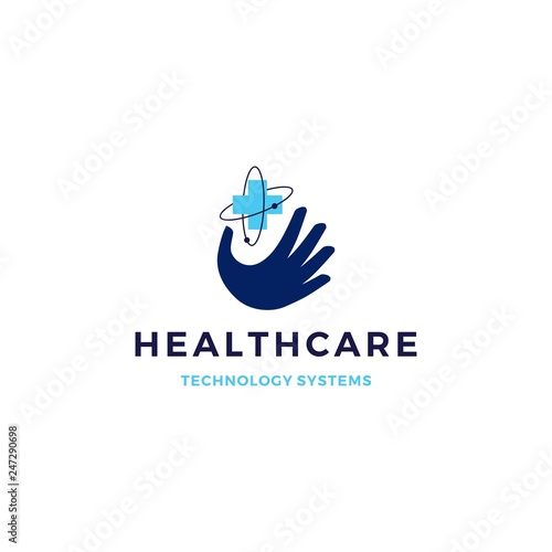 healthcare tech hand logo vector icon illustration