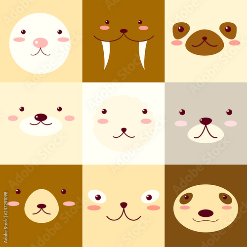 Set of avatars icons with faces of cute animals
