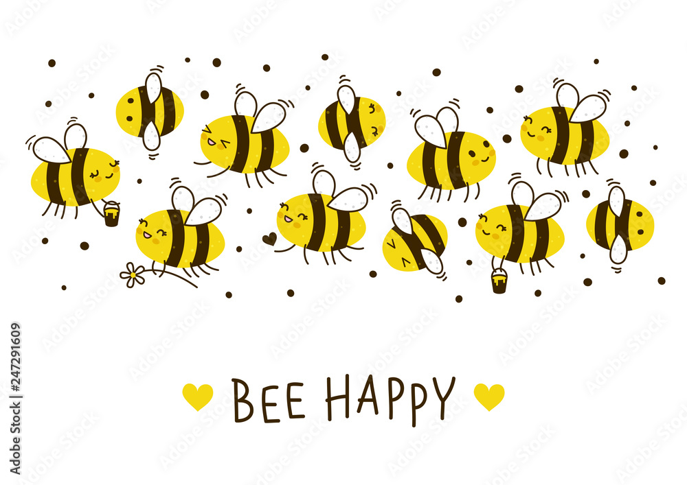 Fototapeta Cute honey bees border for Your kawaii design