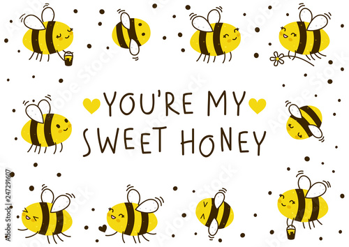 Cute honey bees frame for Your kawaii design