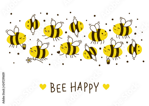 Fotobehang Cute honey bees border for Your kawaii design