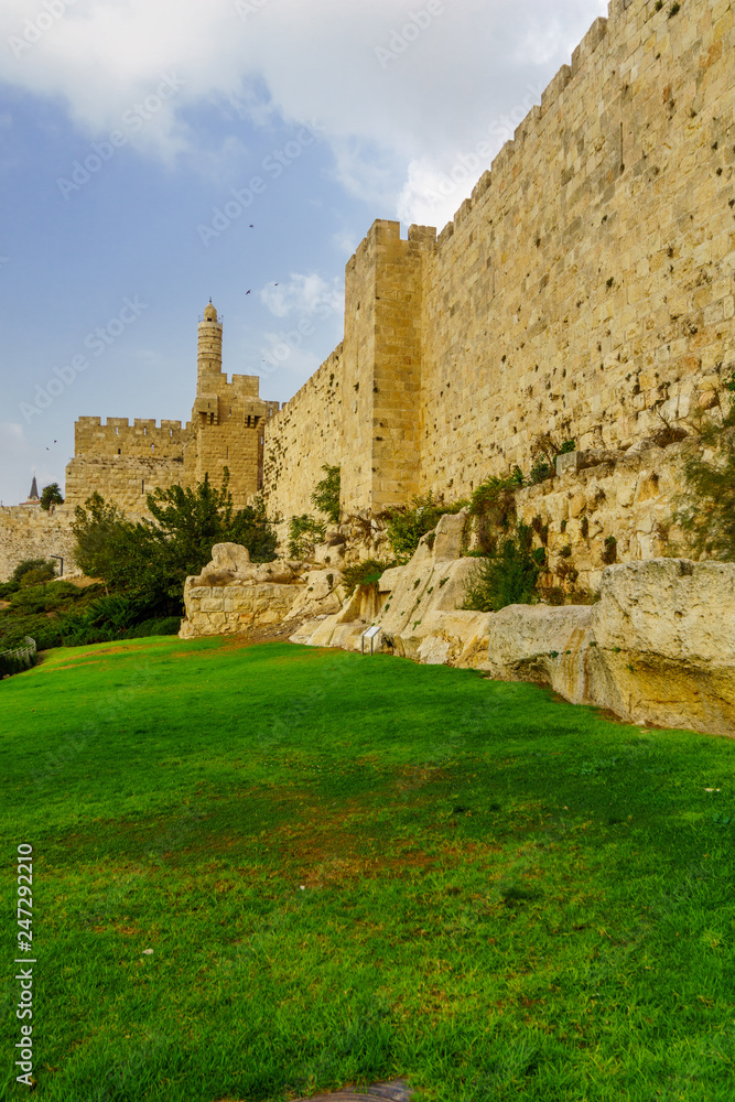 Old city walls and the Tower of David, in Jerusalem