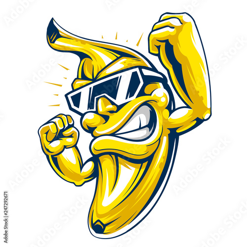 Cool muscular banana character in sunglasses