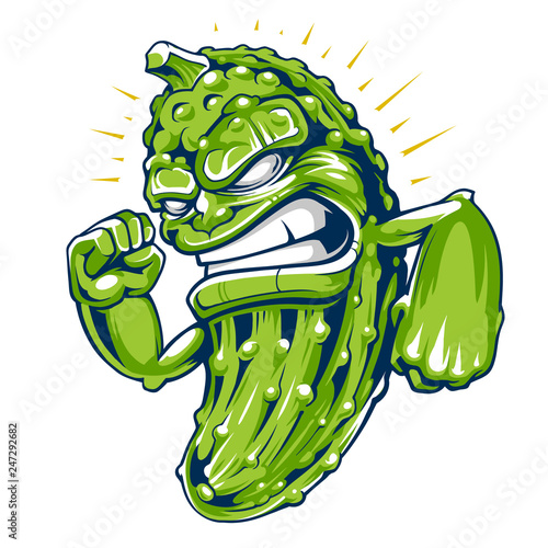 Powerful cucumber mascot vector art