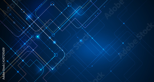 Vector illustration technology with line pattern over dark blue background. Modern hi-tech digital technology concept. Abstract internet communication, future science techno design for background