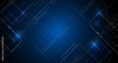 Vector illustration technology with line pattern over dark blue background. Modern hi-tech digital technology concept. Abstract internet communication, future science techno design for background