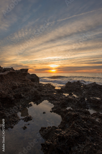 The sea in Oropesa at sunrise on the orange blossom coast