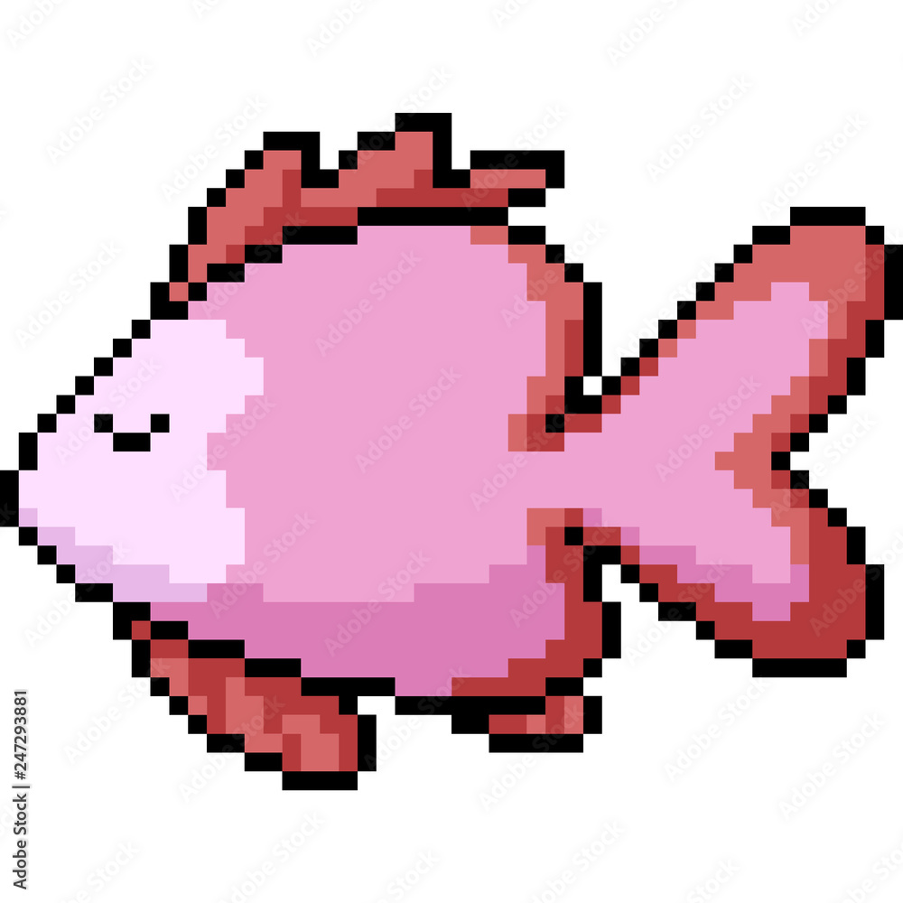 vector pixel art heart fish
