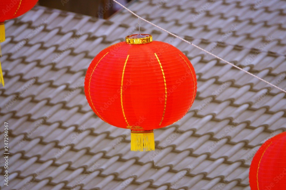 Obraz premium red Chinese paper lantern with gold element . Decoration for Chinese new year