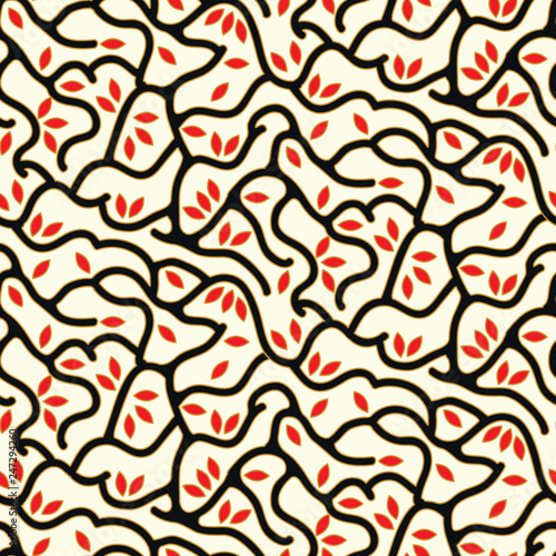 foliage and branches seamless pattern in black red shades