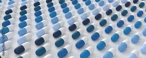 even rows of blue pills on a white background  3d illustration