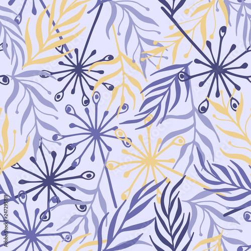 Beautiful seamless pattern with floral elements in purple.