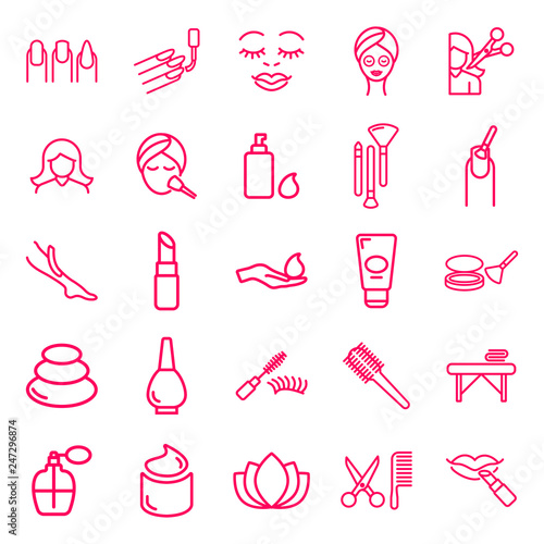 beauty, make up and spa. minimal thin line web icon set. simple vector illustration outline. concept for infographic, website or app.