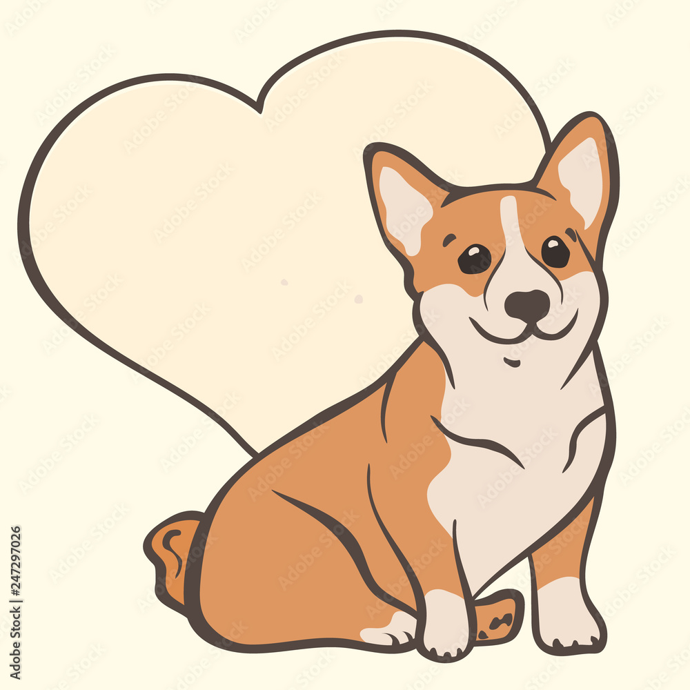 Fototapeta premium Corgi dog breed vector illustration. Cute corgi puppy cartoon icon. Welsh Corgi, love dogs. Simple emblem for pet shop, zoo ads, animal food package. Doggy image in minimal style.