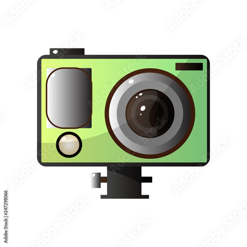 Green Digital Photo Camera Vector Illustration. Digital Photo Cameras