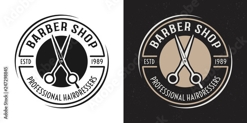 Barbershop vector round badge with scissors 