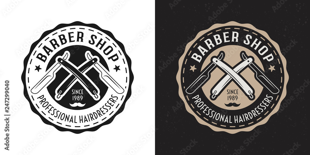 Barbershop vector badge with straight razors Barbershop vector badge with straight razors