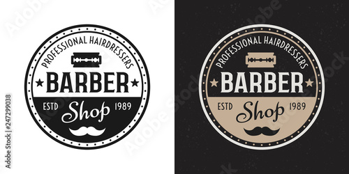 Barbershop vector two style black, colored badge