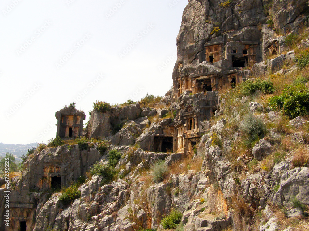 Famous Lycian Tombs of ancient Caunos city, Dalyan, Turkey