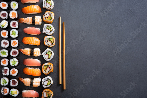 Sushi rolls and nigiri background