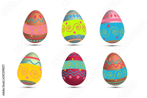 Set of easter eggs colored with metallic paint in differen patterns.
