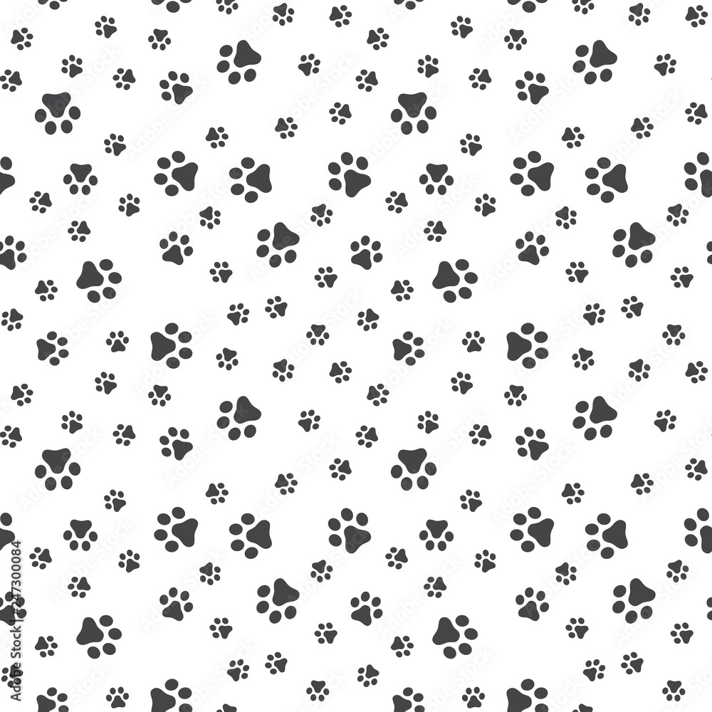 Dog Paw seamless pattern vector footprint kitten puppy tile background repeat wallpaper cartoon isolated illustration white - Vector