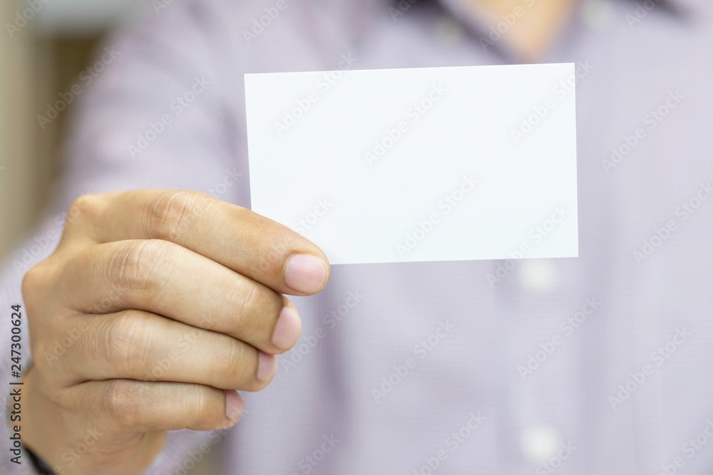 People man hand hold business cards show blank white card mock up. or pasteboard credit name card display front. Business branding concept. People man hand hold business cards show blank white card mock up. or pasteboard credit name card display front. Business branding concept.