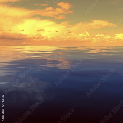 3d rendering of golden clouds over ocean