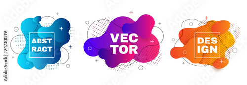 Gradient geometric banners with flowing liquid shapes. Dynamic Fluid design.