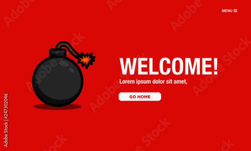 Welcome Page Design With Bomb Illustration 